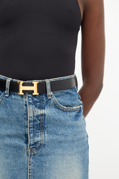 Hermès 2013 Orange Clemence & Black Leather Reversible Constance H Belt