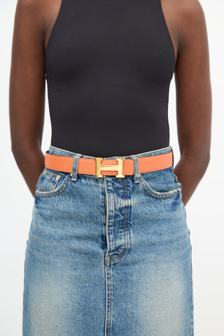 Hermès 2013 Orange Clemence & Black Leather Reversible Constance H Belt