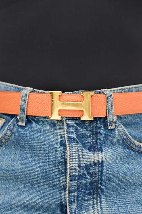 Hermès 2013 Orange Clemence & Black Leather Reversible Constance H Belt