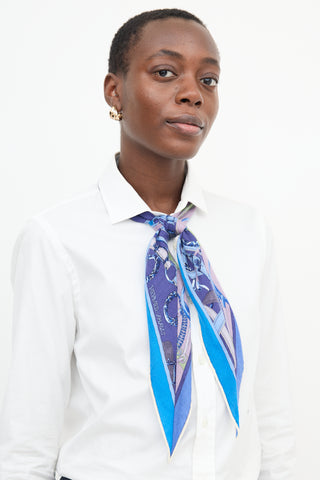 Hermès Blue Cashmere Cavald'or Losange Scarf