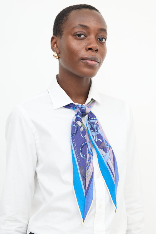 Hermès Blue Cashmere Cavald'or Losange Scarf
