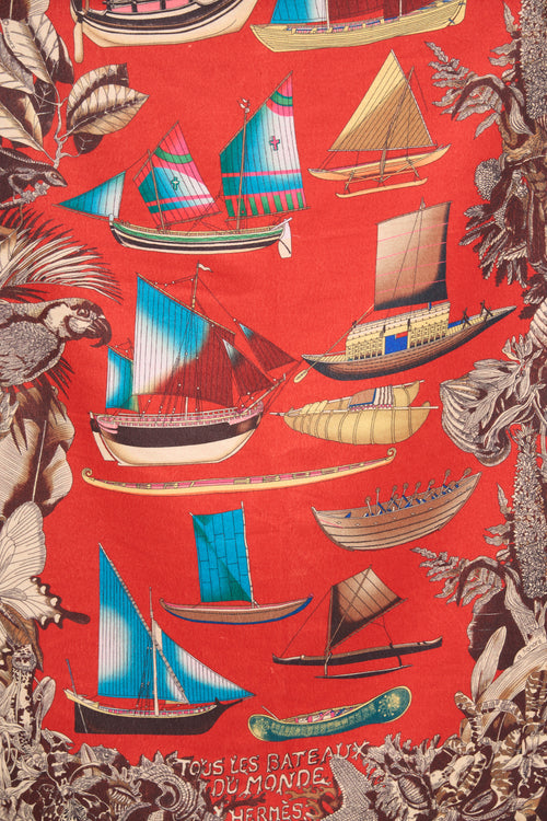 Hermès Red & Multi Tous Les Bateaux Du Monde Scarf