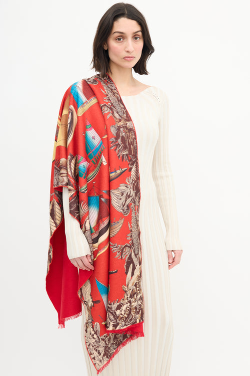 Hermès Red & Multi Tous Les Bateaux Du Monde Scarf