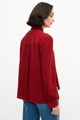 Hermès Red Silk Monogram Necktie Blouse