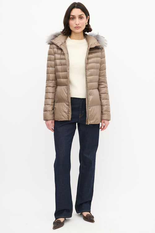 Herno Taupe Quilted Down & Fur Claudia Jacket