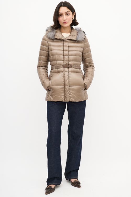 Herno Taupe Quilted Down & Fur Claudia Jacket