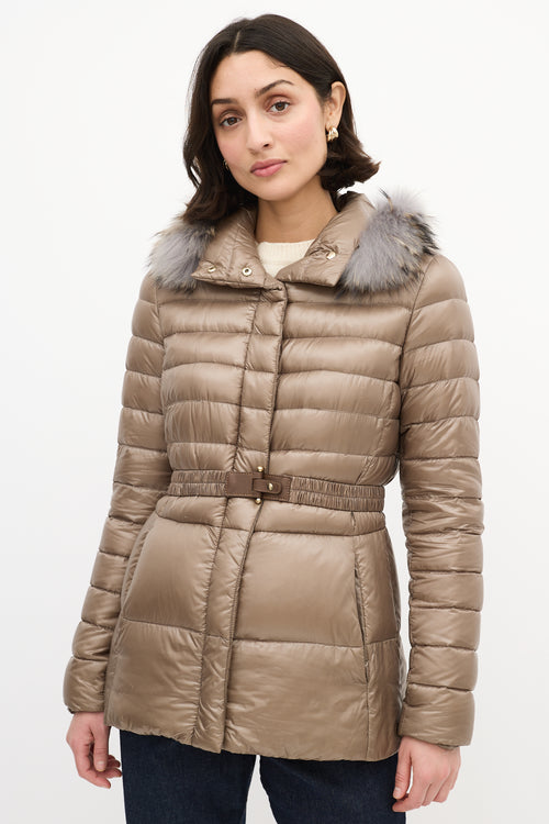 Herno Taupe Quilted Down & Fur Claudia Jacket