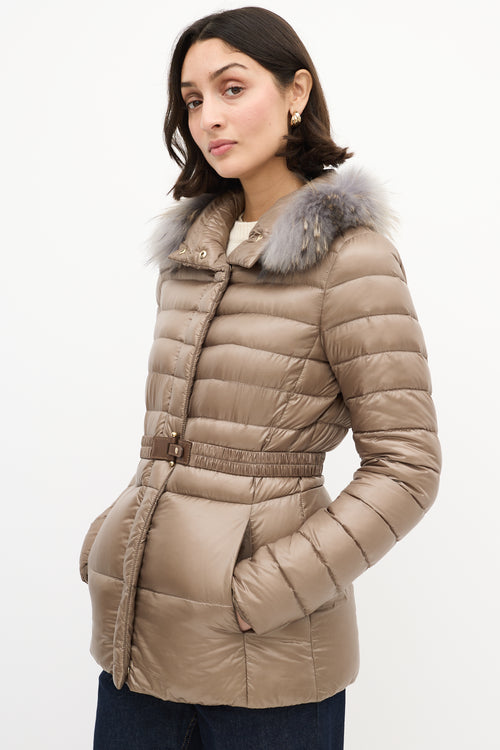 Herno Taupe Quilted Down & Fur Claudia Jacket