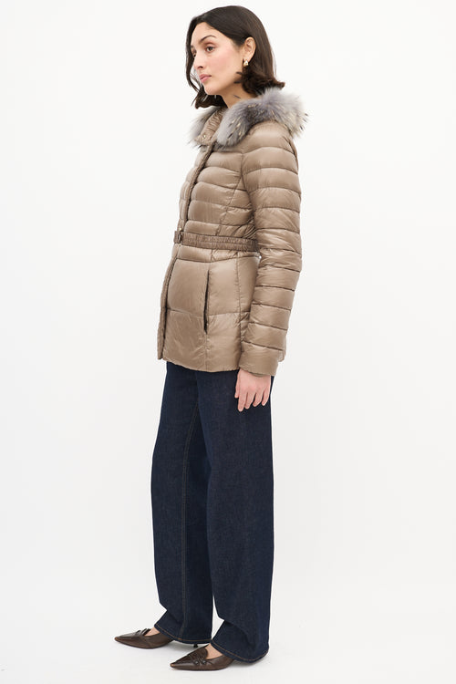 Herno Taupe Quilted Down & Fur Claudia Jacket