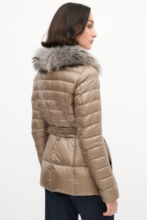 Herno Taupe Quilted Down & Fur Claudia Jacket