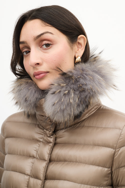 Herno Taupe Quilted Down & Fur Claudia Jacket