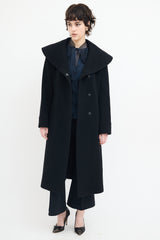 Holt Renfrew Black Wool Wide Collar Belted Coat