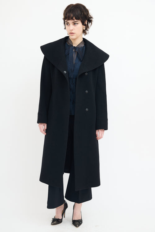 Holt Renfrew Black Wool Wide Collar Belted Coat