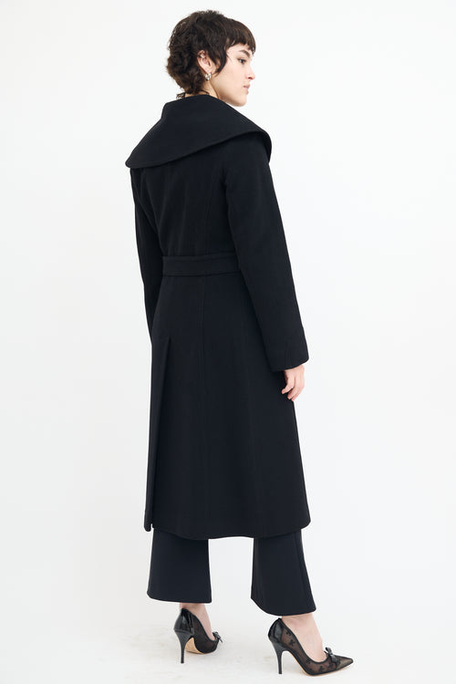 Holt Renfrew Black Wool Wide Collar Belted Coat