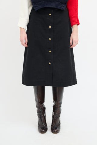 Horses Atelier Black Snap Button Midi Skirt