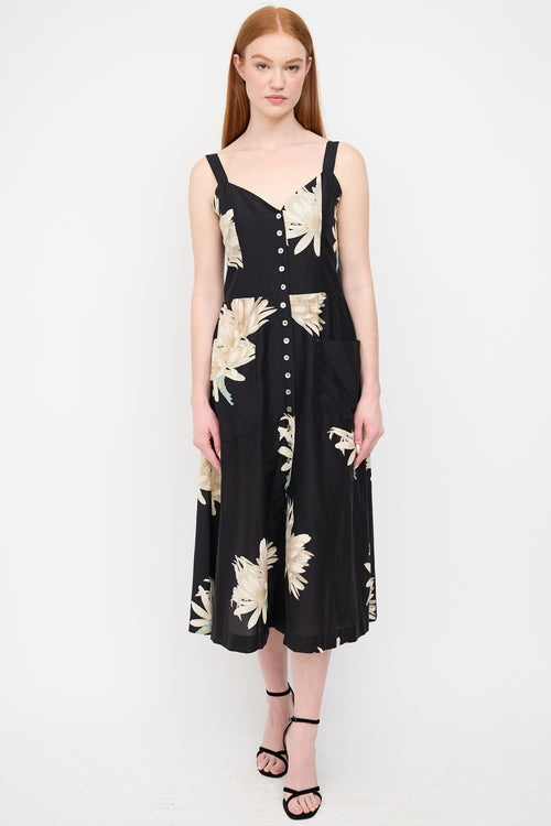 Horses Atelier Black & White Floral Button Up Dress