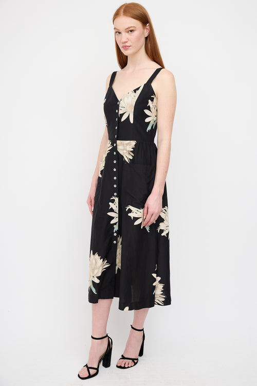 Horses Atelier Black & White Floral Button Up Dress