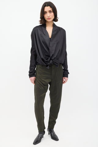 Haider Ackermann Black Silk Open Drape Front Blouse