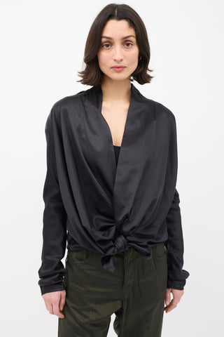 Haider Ackermann Black Silk Open Drape Front Blouse