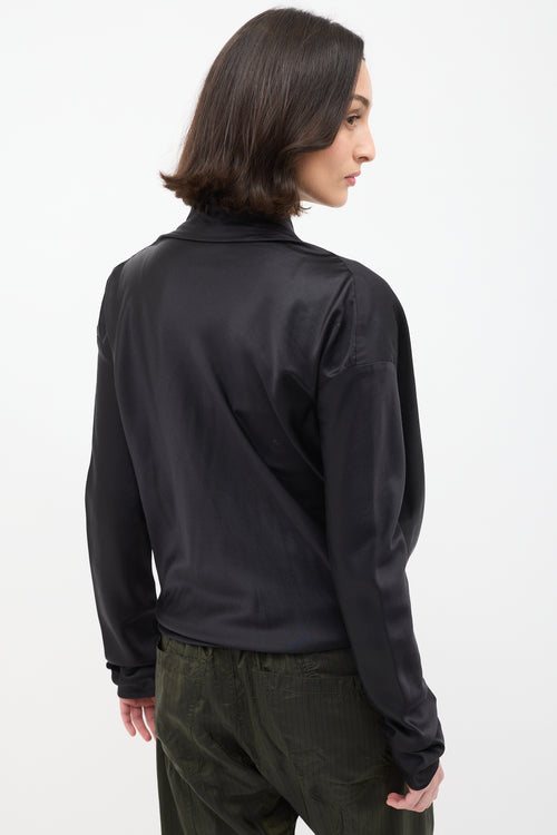 Haider Ackermann Black Silk Open Drape Front Blouse