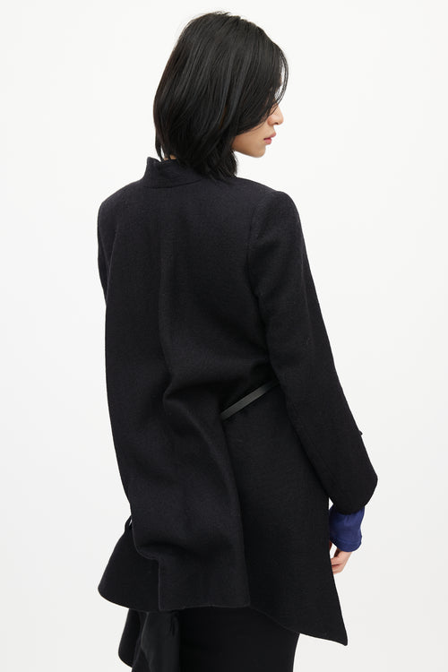 Haider Ackermann Black Wool Asymmetrical Belted Coat
