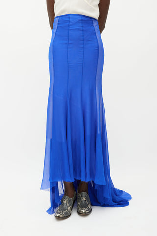 Haider Ackermann Blue Silk Ruffled Skirt