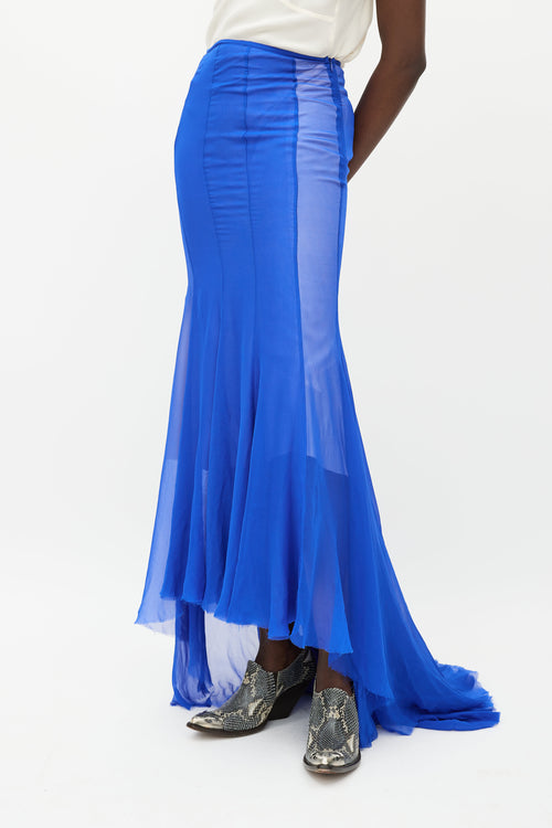 Haider Ackermann Blue Silk Ruffled Skirt