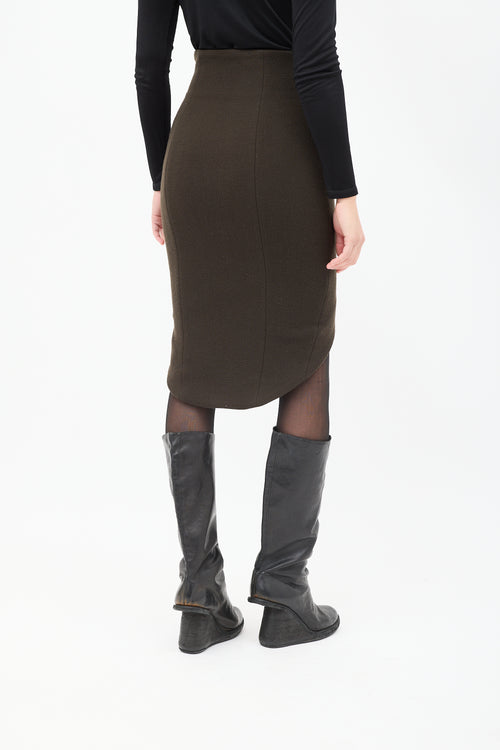 Haider Ackermann Brown High Low Curved Hem Pencil Skirt