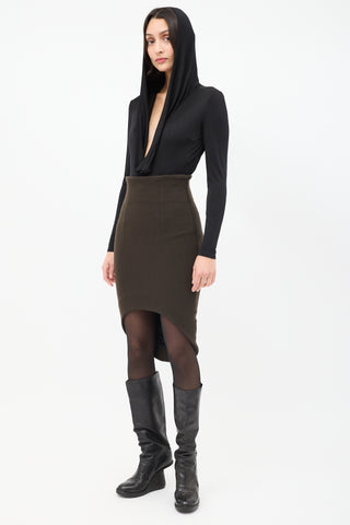 Haider Ackermann Brown High Low Curved Hem Pencil Skirt