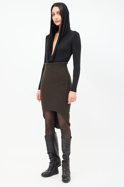 Haider Ackermann Brown High Low Curved Hem Pencil Skirt