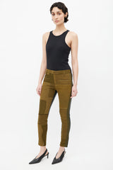 Haider Ackermann // Khaki Green Patchwork & Black Leather Pant