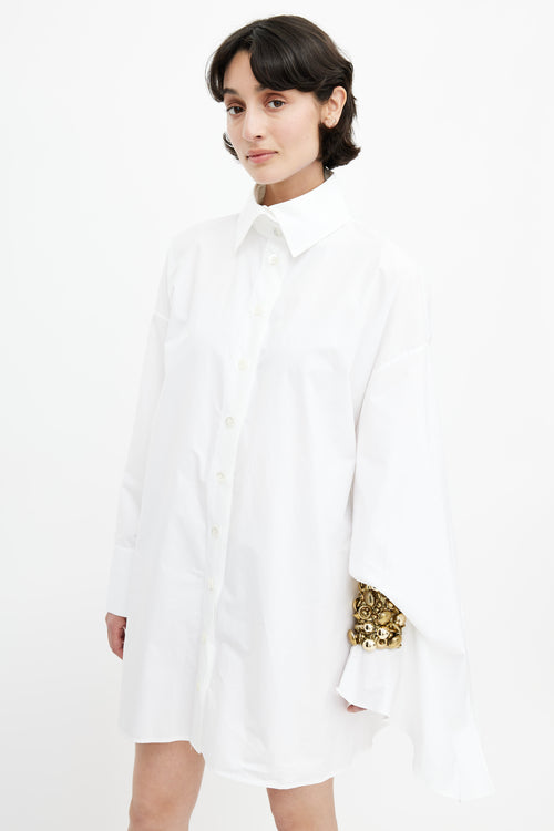 Halpern White & Gold Belted Shirt Dress