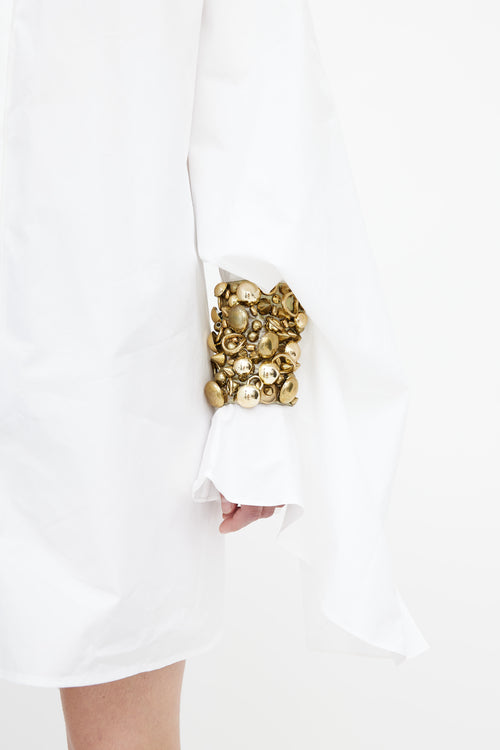 Halpern White & Gold Belted Shirt Dress