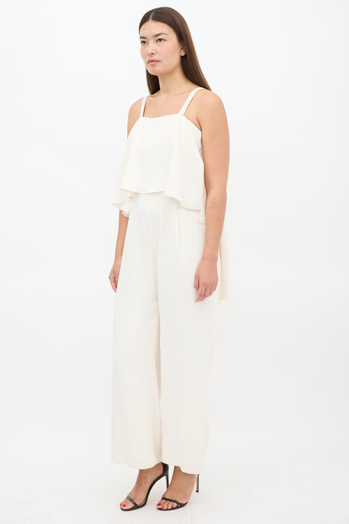 Halston Heritage Cream Flounce Wide Leg Jumpsuit