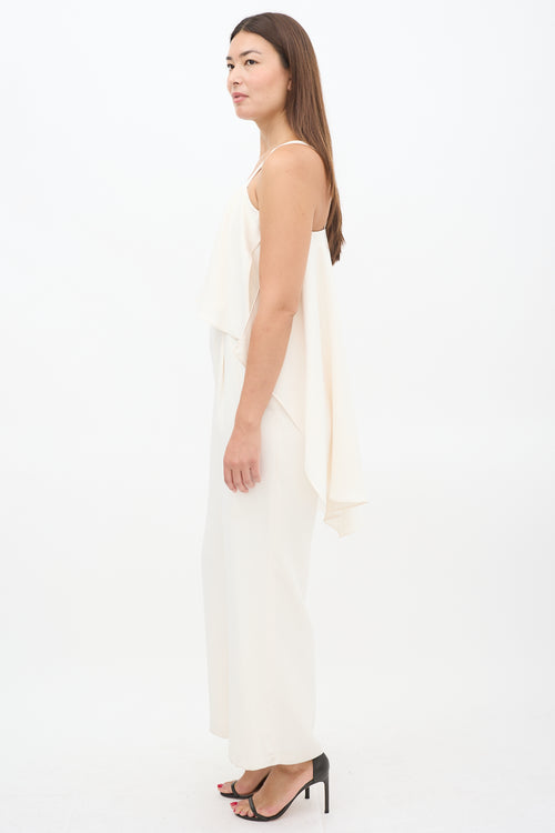 Halston Heritage Cream Flounce Wide Leg Jumpsuit