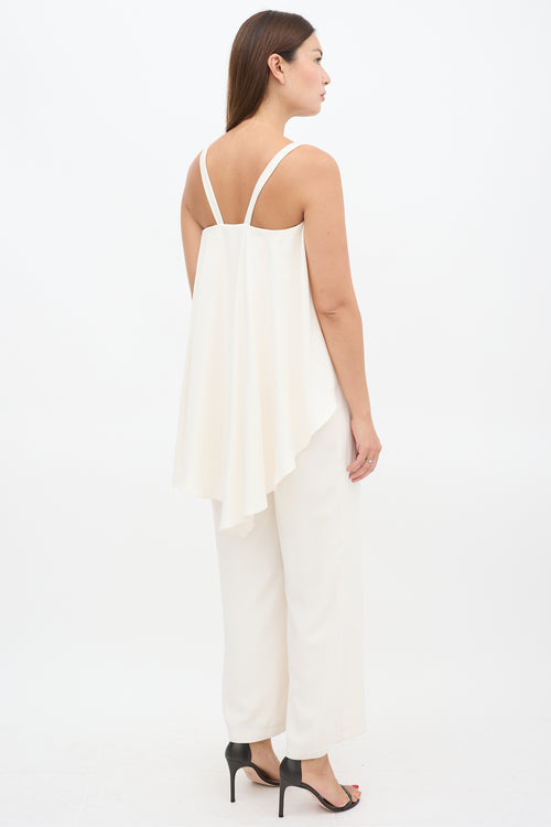 Halston Heritage Cream Flounce Wide Leg Jumpsuit