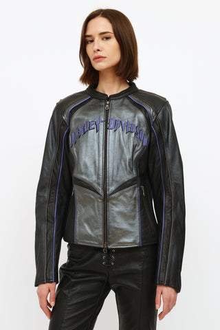 Harley Davidson Black & Purple Leather Jacket