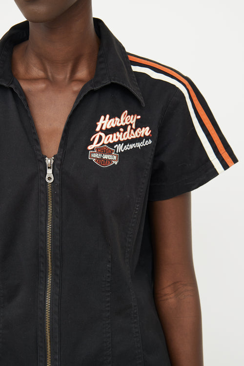 Harley Davidson Black & Orange Zip Front Shirt