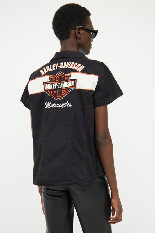 Harley Davidson Black & Orange Zip Front Shirt