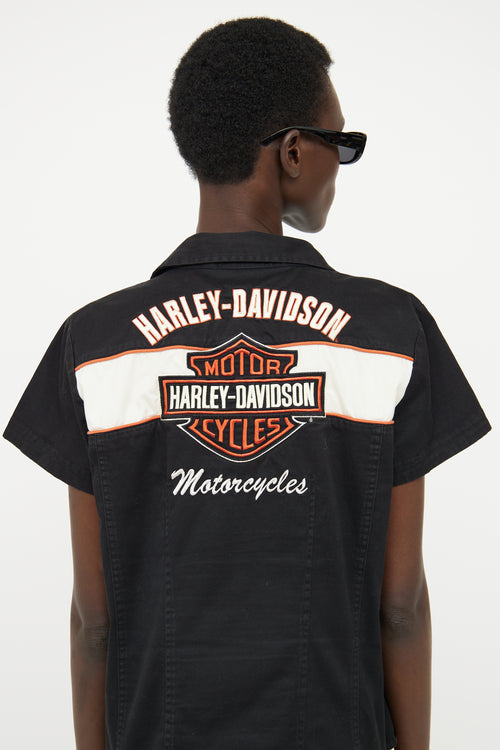 Harley Davidson Black & Orange Zip Front Shirt