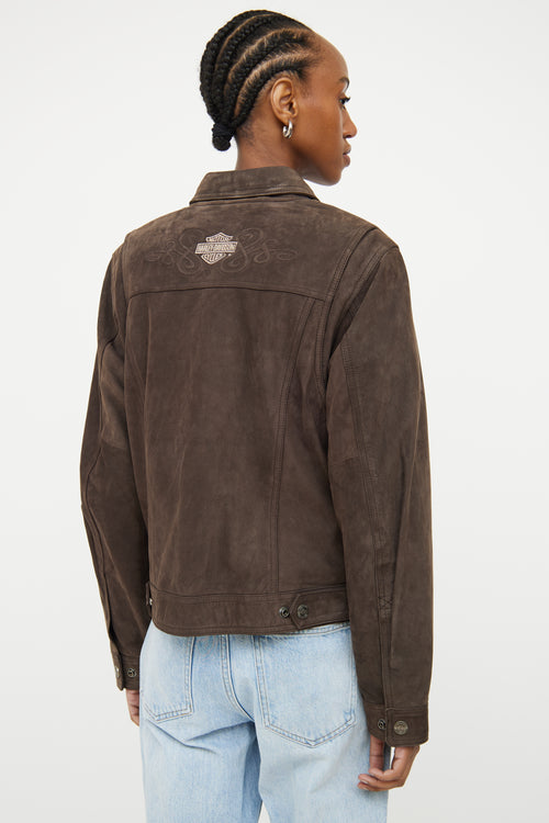 Harley Davidson Brown Suede Snap Jacket