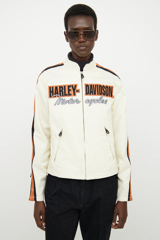 Harley Davidson Cream & Orange Logo Moto Jacket