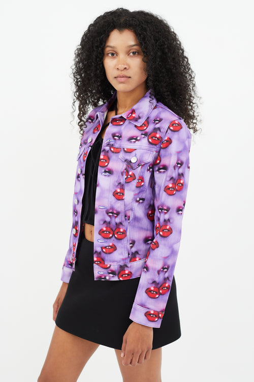 Heaven Purple & Multicolour Lip Print Denim Jacket
