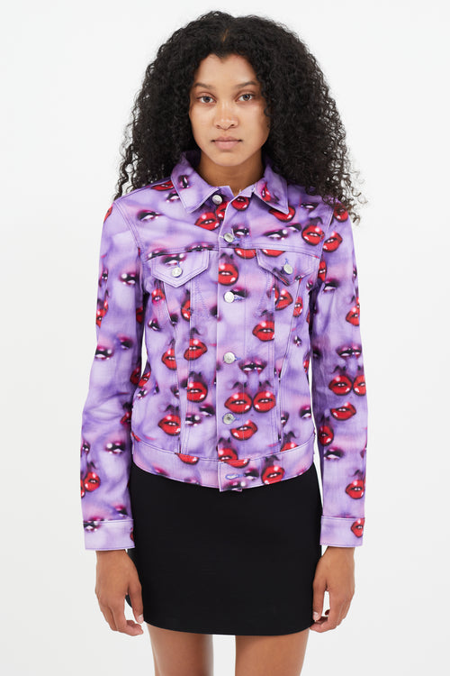 Heaven Purple & Multicolour Lip Print Denim Jacket
