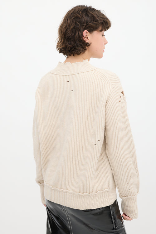 Helmut Lang Beige Wool Distressed Knit Sweater