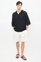 Helmut Lang Black Cotton Crochet  Polo