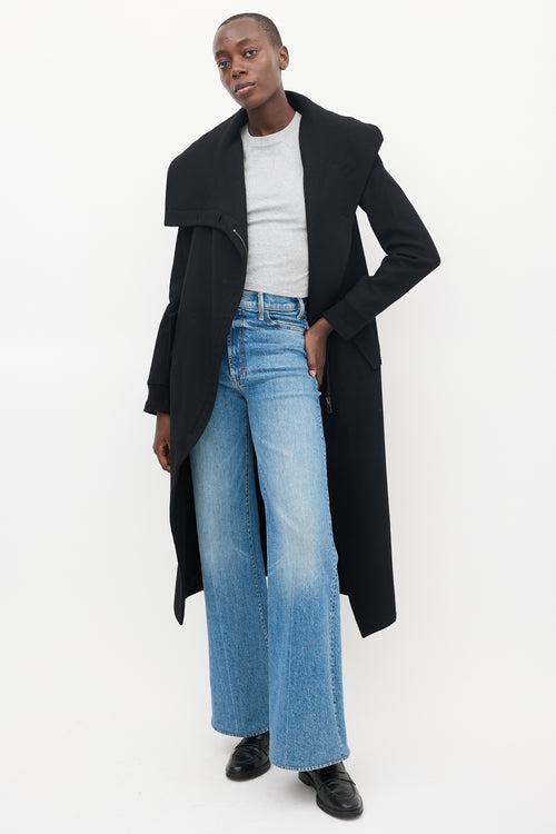 Helmut Lang Black Wool Asymmetrical Maxi Coat