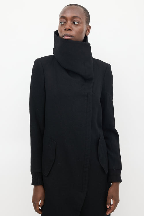 Helmut Lang Black Wool Asymmetrical Maxi Coat