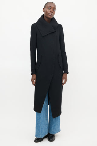 Helmut Lang Black Wool Asymmetrical Maxi Coat