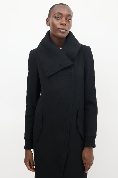 Helmut Lang Black Wool Asymmetrical Maxi Coat